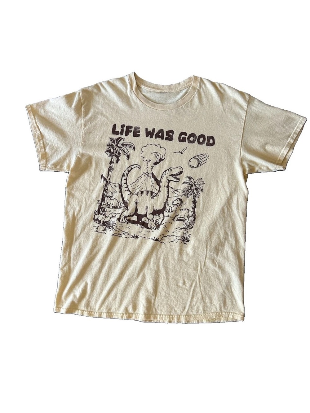 Vintage Life Was Good Dinosaur T Shirt XL 90s Graphic Tee Volcano Meteor